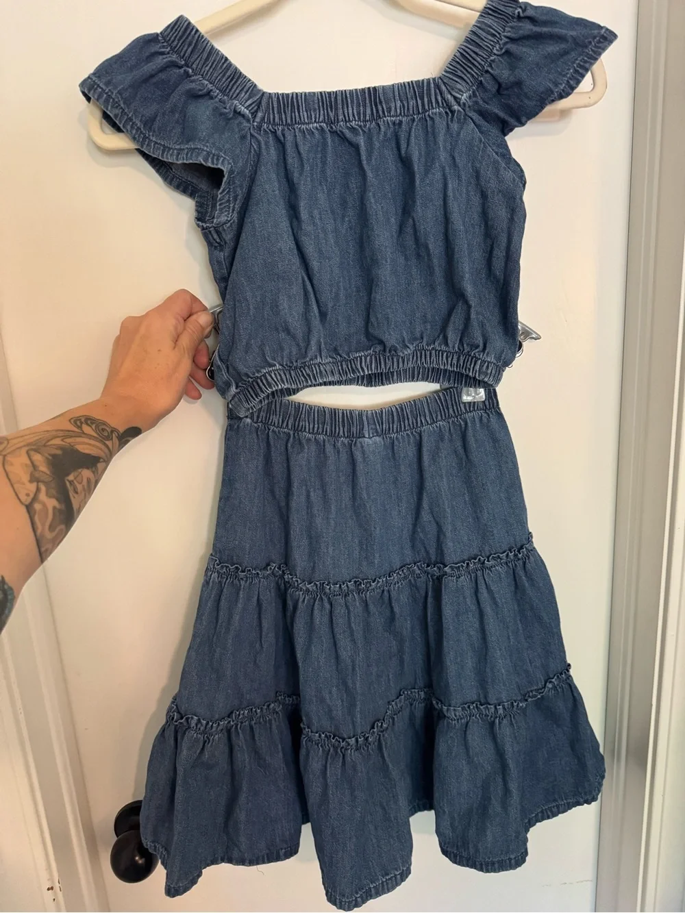 GAP Girls Denim Blue Tiered Off-Shoulder Dress